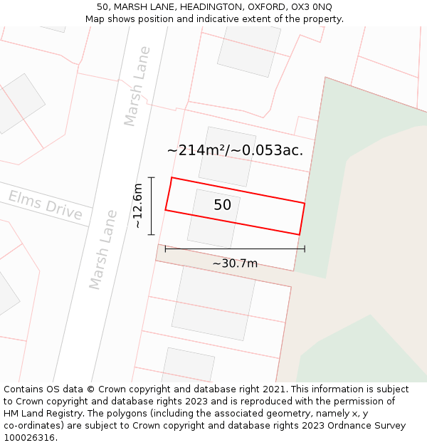 50, MARSH LANE, HEADINGTON, OXFORD, OX3 0NQ: Plot and title map