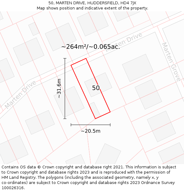 50, MARTEN DRIVE, HUDDERSFIELD, HD4 7JX: Plot and title map