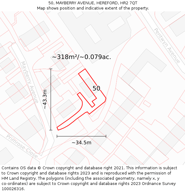 50, MAYBERRY AVENUE, HEREFORD, HR2 7QT: Plot and title map