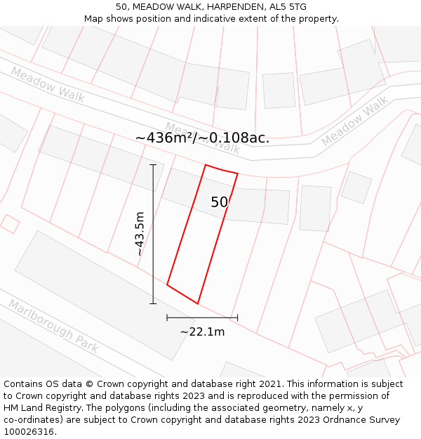 50, MEADOW WALK, HARPENDEN, AL5 5TG: Plot and title map