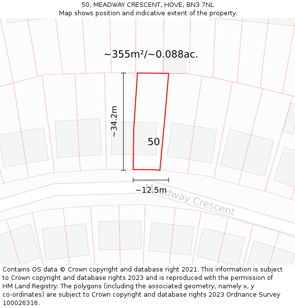 50, MEADWAY CRESCENT, HOVE, BN3 7NL: Plot and title map