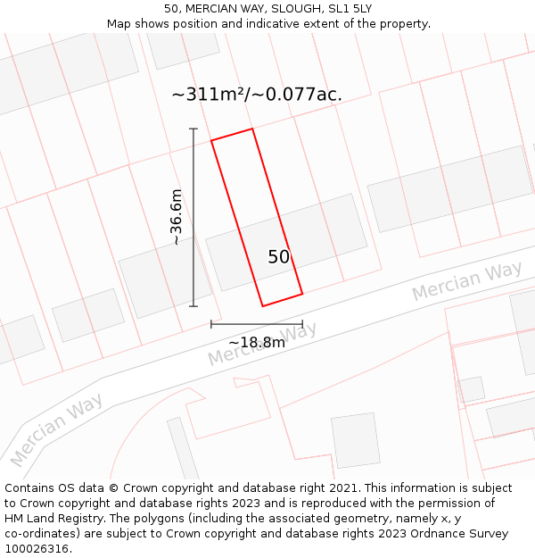 50, MERCIAN WAY, SLOUGH, SL1 5LY: Plot and title map