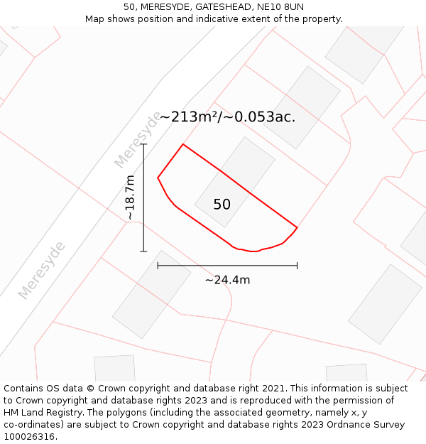 50, MERESYDE, GATESHEAD, NE10 8UN: Plot and title map