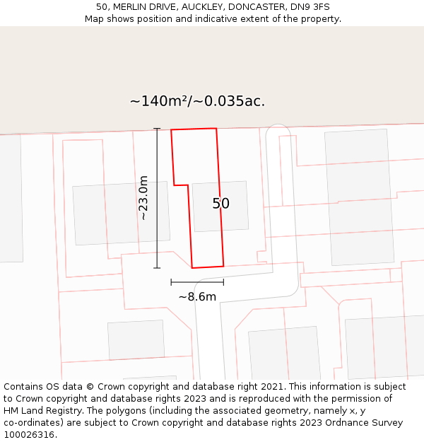 50, MERLIN DRIVE, AUCKLEY, DONCASTER, DN9 3FS: Plot and title map