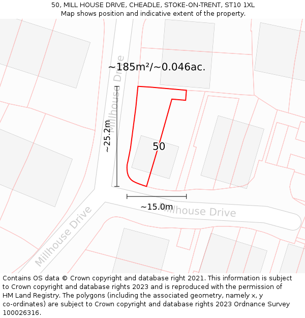 50, MILL HOUSE DRIVE, CHEADLE, STOKE-ON-TRENT, ST10 1XL: Plot and title map