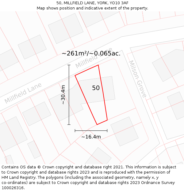 50, MILLFIELD LANE, YORK, YO10 3AF: Plot and title map