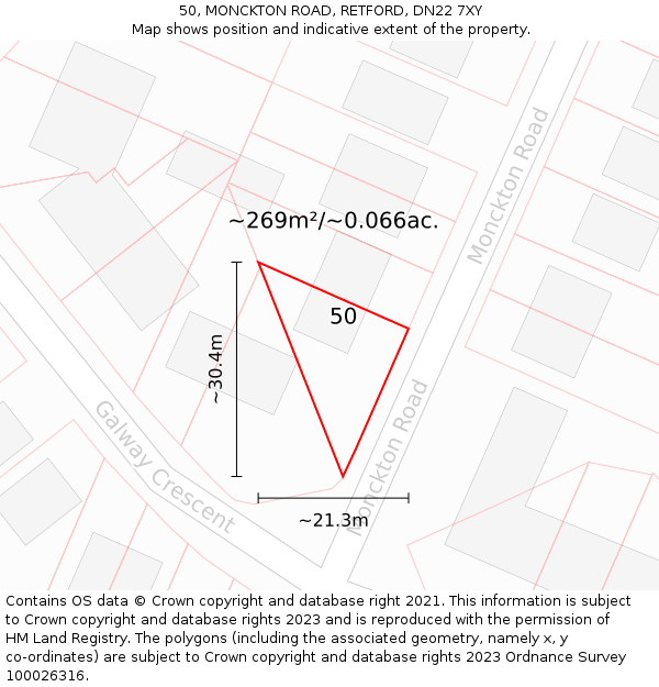 50, MONCKTON ROAD, RETFORD, DN22 7XY: Plot and title map