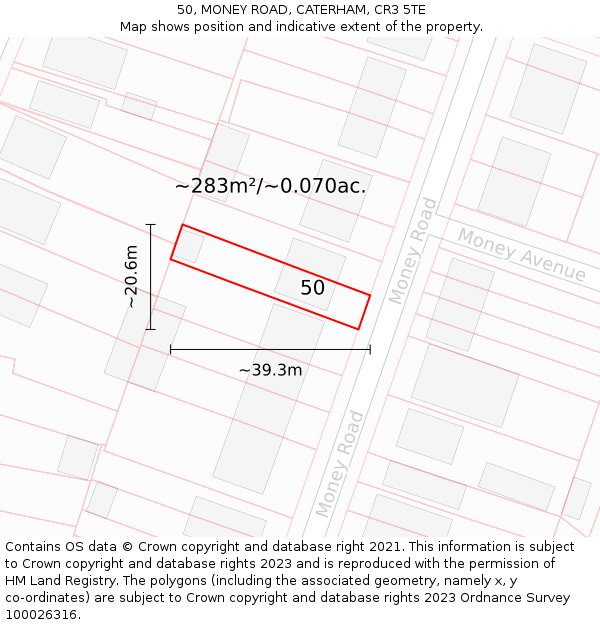 50, MONEY ROAD, CATERHAM, CR3 5TE: Plot and title map