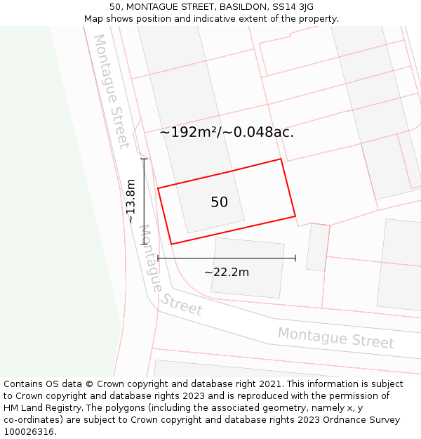 50, MONTAGUE STREET, BASILDON, SS14 3JG: Plot and title map