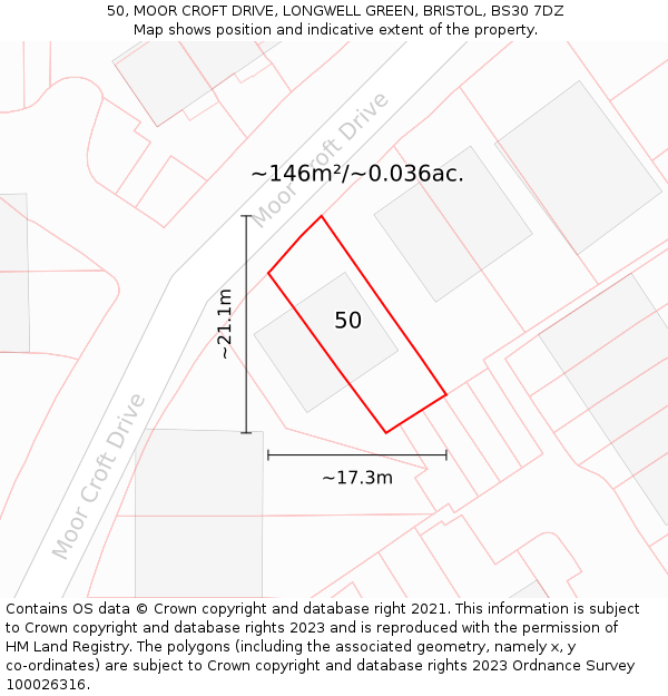 50, MOOR CROFT DRIVE, LONGWELL GREEN, BRISTOL, BS30 7DZ: Plot and title map