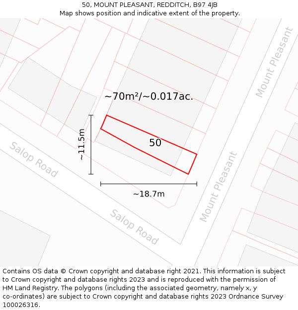 50, MOUNT PLEASANT, REDDITCH, B97 4JB: Plot and title map