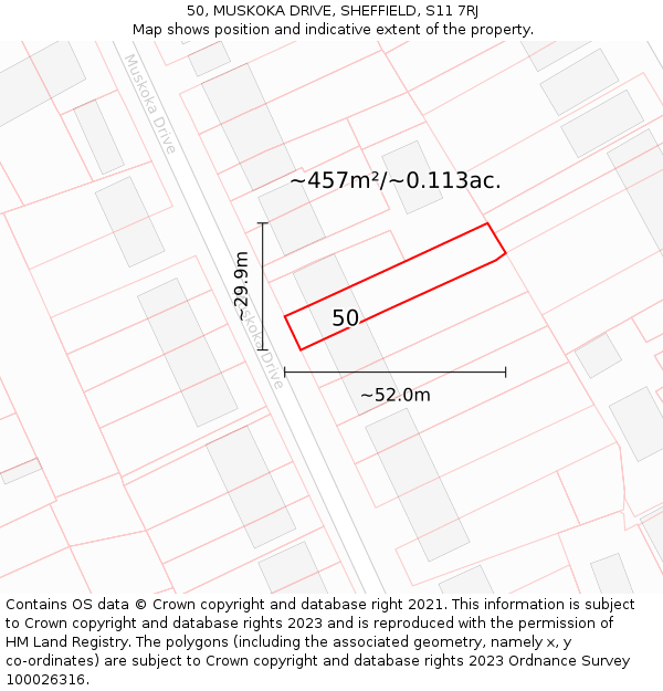 50, MUSKOKA DRIVE, SHEFFIELD, S11 7RJ: Plot and title map