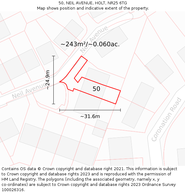 50, NEIL AVENUE, HOLT, NR25 6TG: Plot and title map