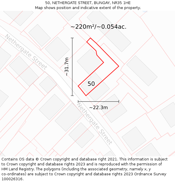 50, NETHERGATE STREET, BUNGAY, NR35 1HE: Plot and title map