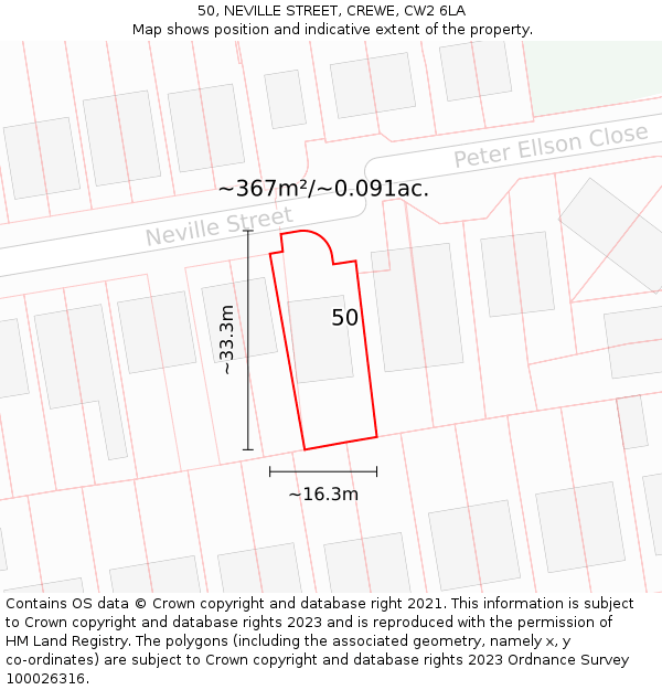 50, NEVILLE STREET, CREWE, CW2 6LA: Plot and title map