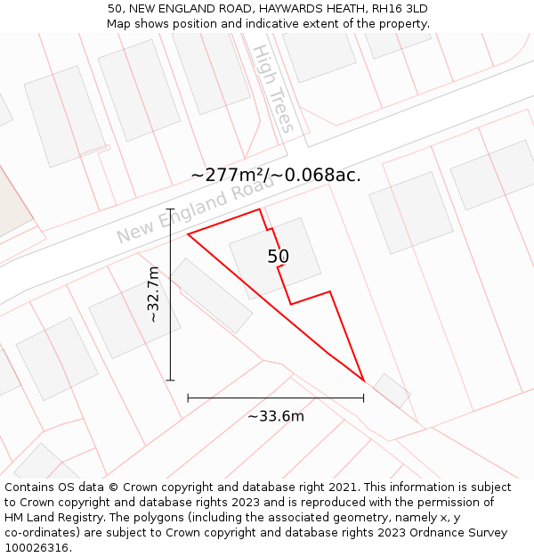 50, NEW ENGLAND ROAD, HAYWARDS HEATH, RH16 3LD: Plot and title map