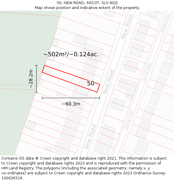 50, NEW ROAD, ASCOT, SL5 8QQ: Plot and title map