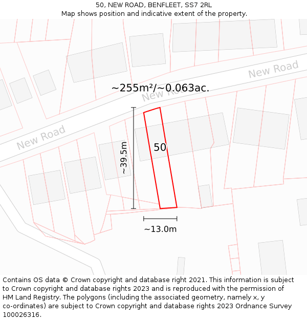 50, NEW ROAD, BENFLEET, SS7 2RL: Plot and title map