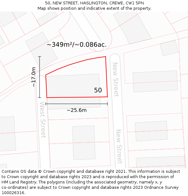 50, NEW STREET, HASLINGTON, CREWE, CW1 5PN: Plot and title map