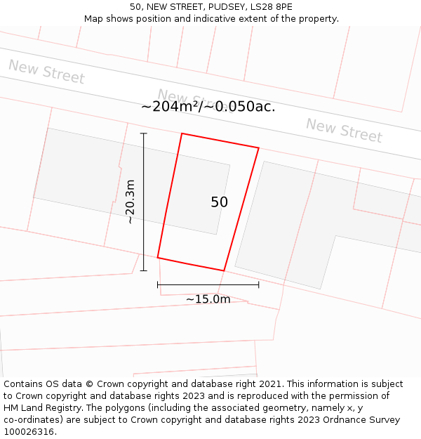 50, NEW STREET, PUDSEY, LS28 8PE: Plot and title map