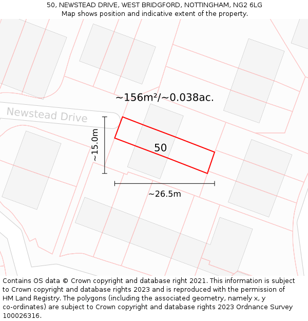 50, NEWSTEAD DRIVE, WEST BRIDGFORD, NOTTINGHAM, NG2 6LG: Plot and title map