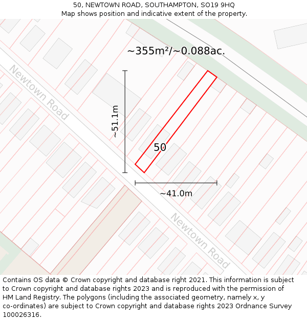 50, NEWTOWN ROAD, SOUTHAMPTON, SO19 9HQ: Plot and title map