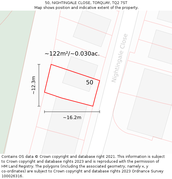 50, NIGHTINGALE CLOSE, TORQUAY, TQ2 7ST: Plot and title map