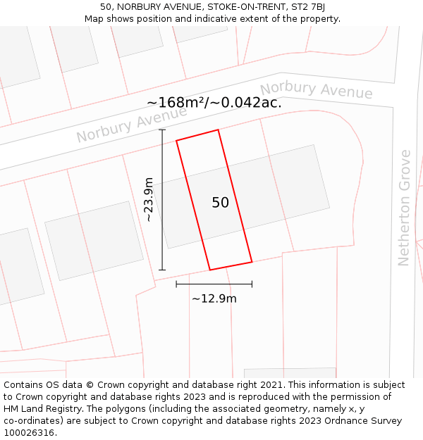 50, NORBURY AVENUE, STOKE-ON-TRENT, ST2 7BJ: Plot and title map