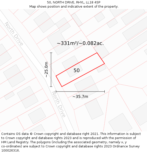 50, NORTH DRIVE, RHYL, LL18 4SP: Plot and title map