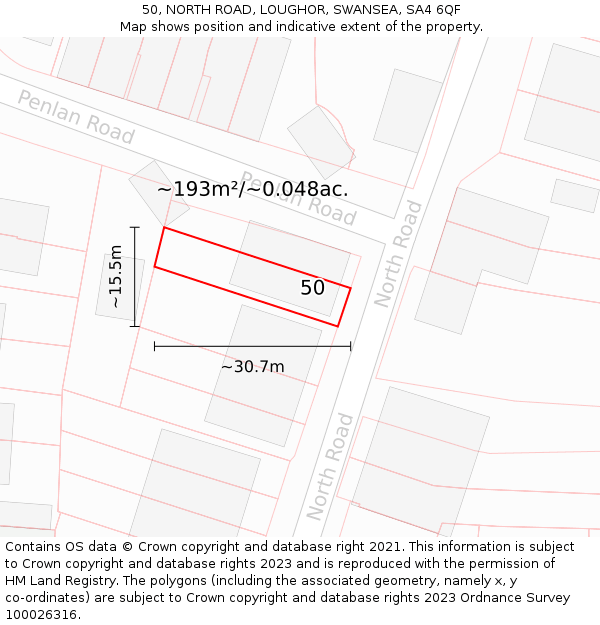 50, NORTH ROAD, LOUGHOR, SWANSEA, SA4 6QF: Plot and title map