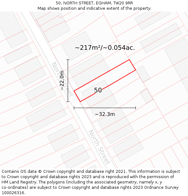 50, NORTH STREET, EGHAM, TW20 9RR: Plot and title map