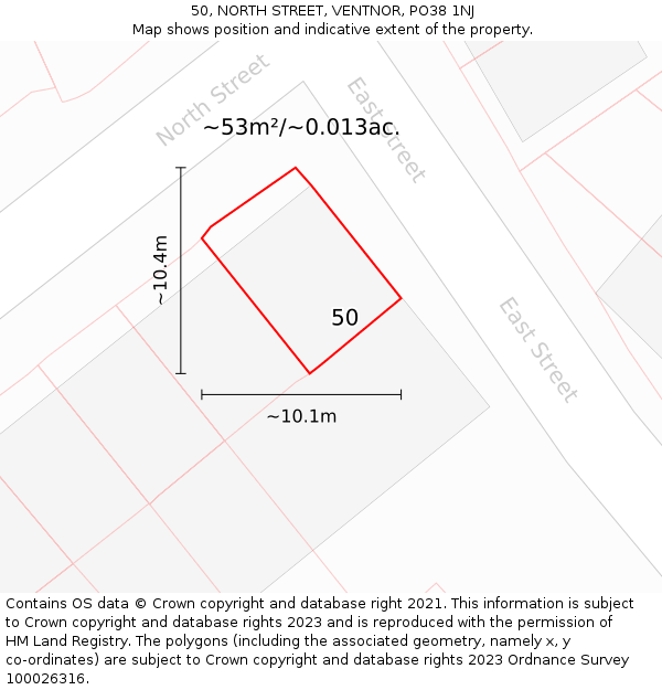 50, NORTH STREET, VENTNOR, PO38 1NJ: Plot and title map