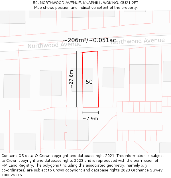 50, NORTHWOOD AVENUE, KNAPHILL, WOKING, GU21 2ET: Plot and title map