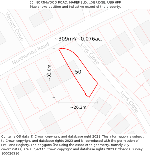 50, NORTHWOOD ROAD, HAREFIELD, UXBRIDGE, UB9 6PP: Plot and title map