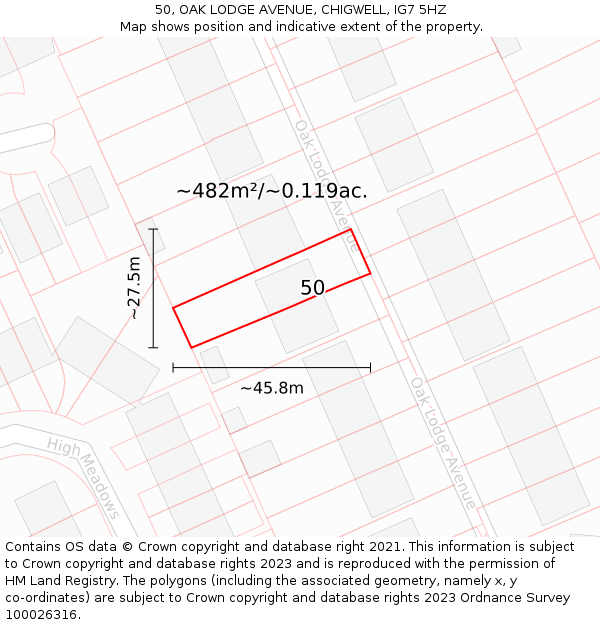 50, OAK LODGE AVENUE, CHIGWELL, IG7 5HZ: Plot and title map