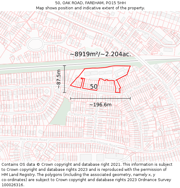 50, OAK ROAD, FAREHAM, PO15 5HH: Plot and title map