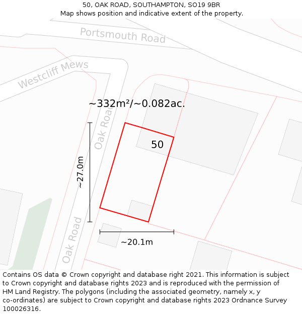 50, OAK ROAD, SOUTHAMPTON, SO19 9BR: Plot and title map