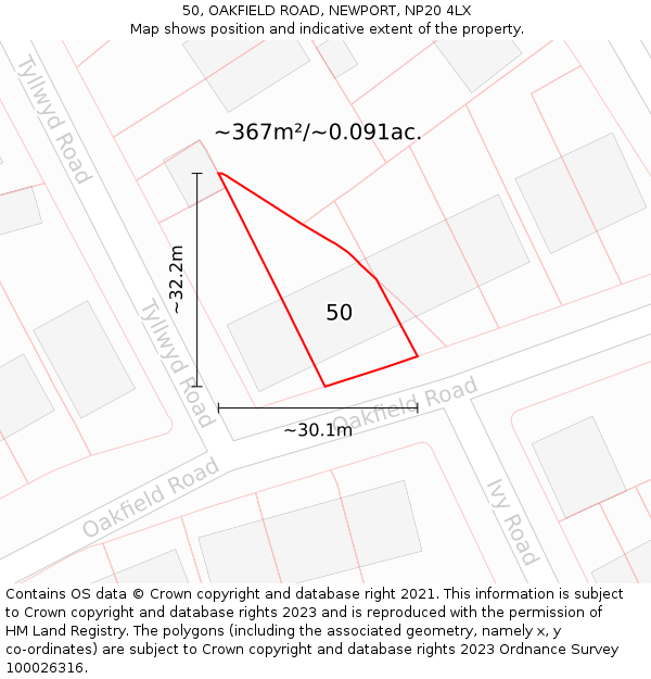 50, OAKFIELD ROAD, NEWPORT, NP20 4LX: Plot and title map