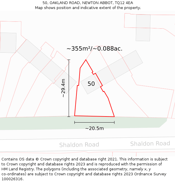 50, OAKLAND ROAD, NEWTON ABBOT, TQ12 4EA: Plot and title map