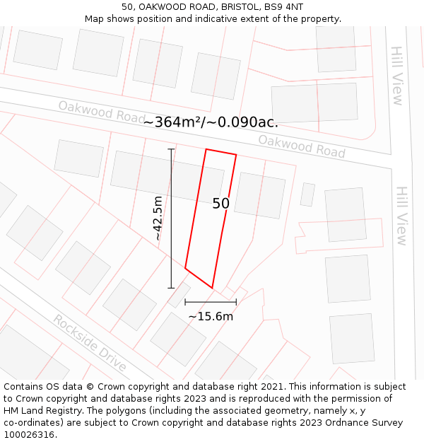 50, OAKWOOD ROAD, BRISTOL, BS9 4NT: Plot and title map