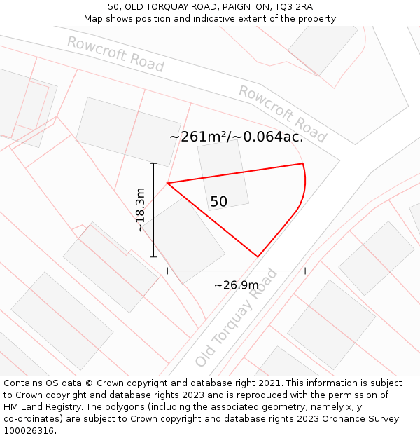 50, OLD TORQUAY ROAD, PAIGNTON, TQ3 2RA: Plot and title map