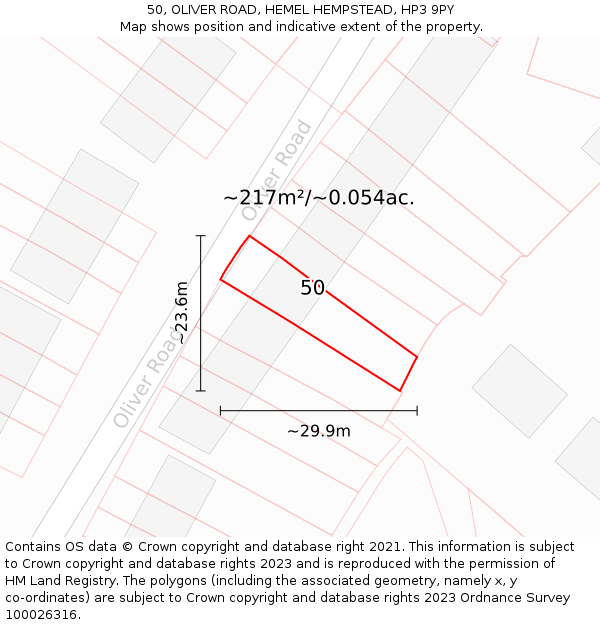 50, OLIVER ROAD, HEMEL HEMPSTEAD, HP3 9PY: Plot and title map