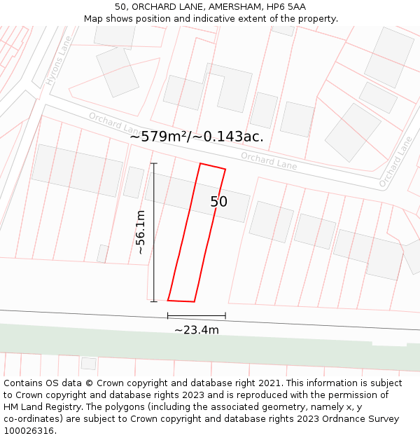 50, ORCHARD LANE, AMERSHAM, HP6 5AA: Plot and title map