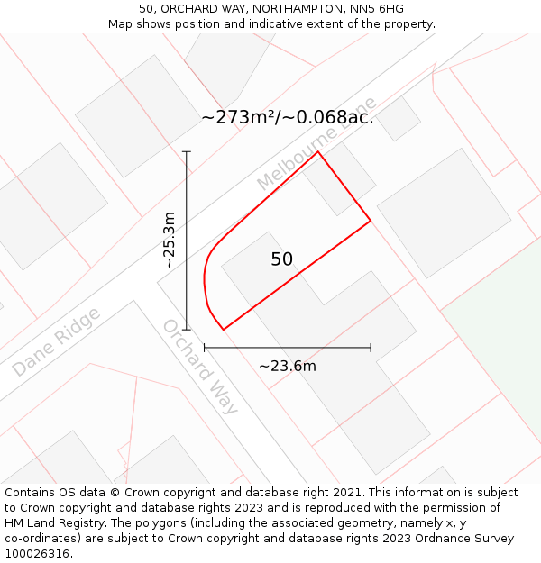 50, ORCHARD WAY, NORTHAMPTON, NN5 6HG: Plot and title map