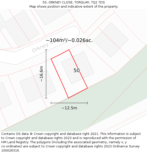 50, ORKNEY CLOSE, TORQUAY, TQ2 7DS: Plot and title map