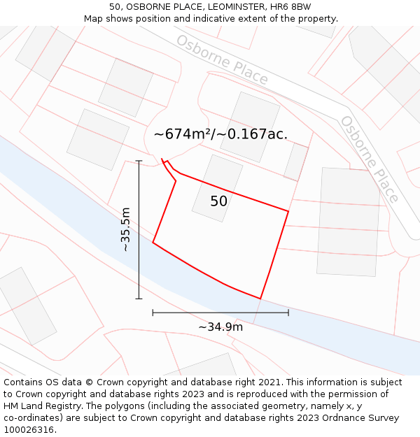 50, OSBORNE PLACE, LEOMINSTER, HR6 8BW: Plot and title map