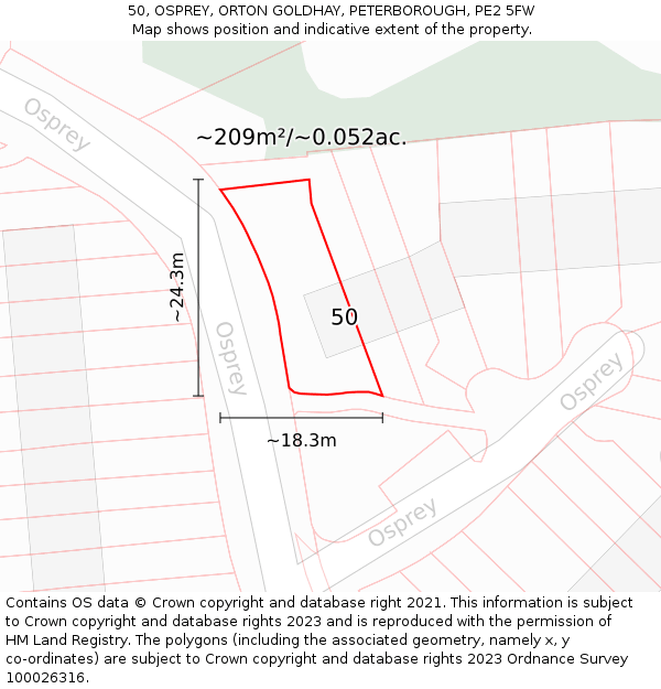 50, OSPREY, ORTON GOLDHAY, PETERBOROUGH, PE2 5FW: Plot and title map