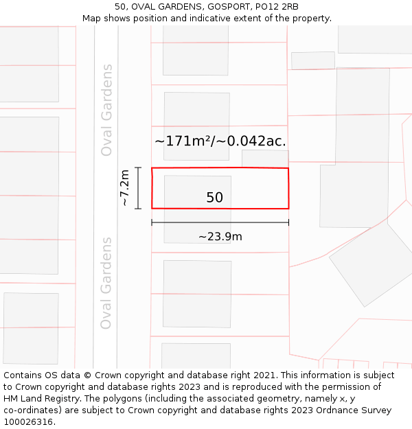 50, OVAL GARDENS, GOSPORT, PO12 2RB: Plot and title map