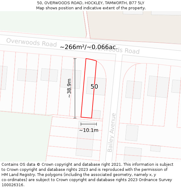 50, OVERWOODS ROAD, HOCKLEY, TAMWORTH, B77 5LY: Plot and title map