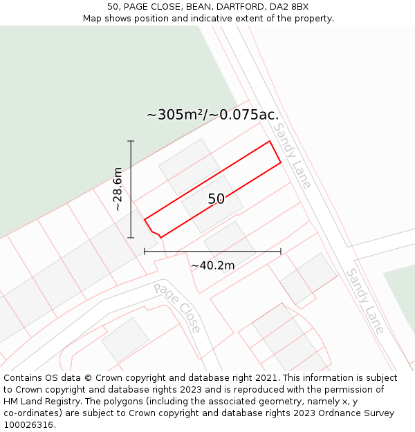 50, PAGE CLOSE, BEAN, DARTFORD, DA2 8BX: Plot and title map